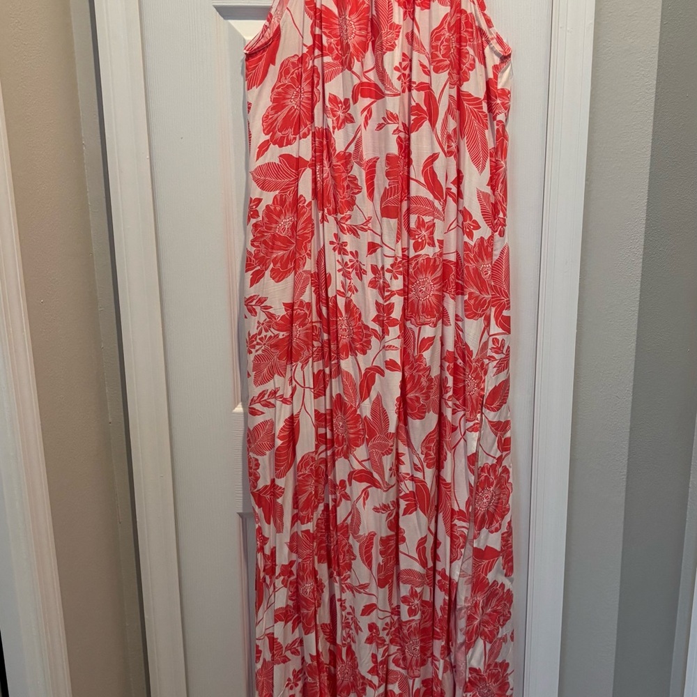 Coral and Cream halter maxidress